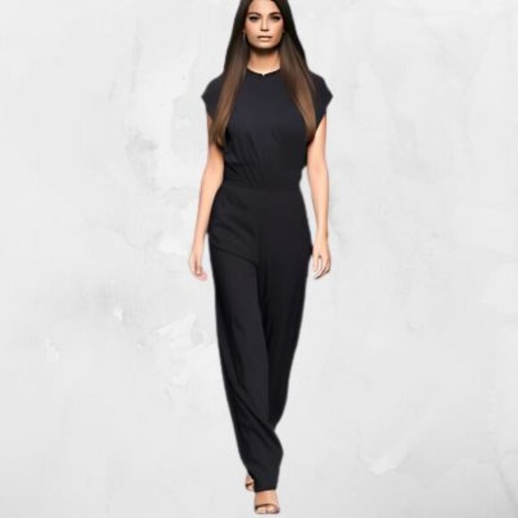 Vince. Pants - Vince. Black Cap Sleeve Drawstring Waist Fly Front Zipper Jumpsuit